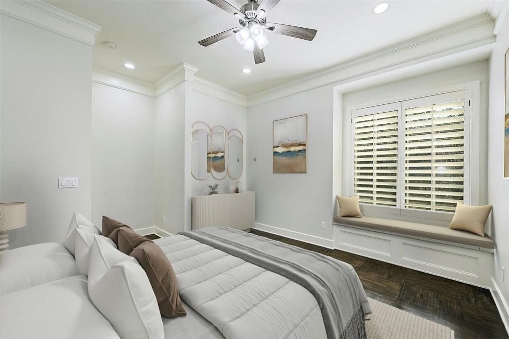 Bedroom, Interior, Recessed Lighting, Wood Texture Flooring