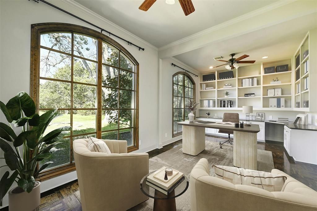 Home Office, Interior, Recessed Lighting, Wood Texture Flooring