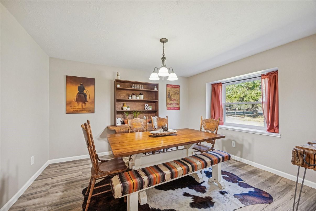 Chandelier, Dining room, Interior, Wood Texture Flooring