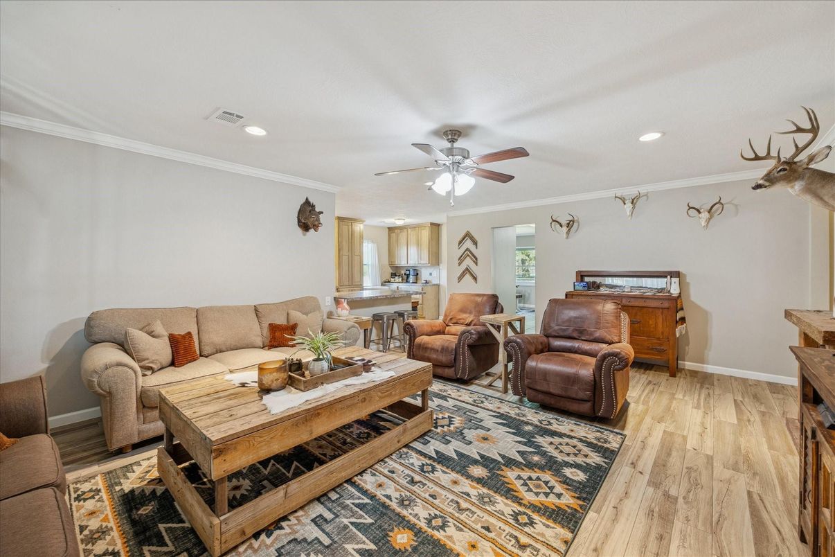 Interior, Living room, Recessed Lighting, Wood Texture Flooring