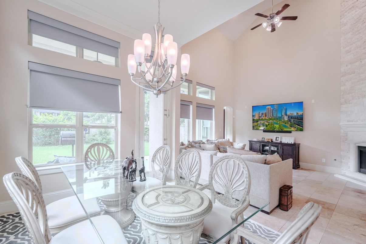 Chandelier, Dining room, Fireplace, Interior, Living room