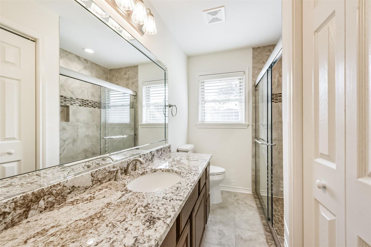 Bathroom, Glass Shower, Interior, Marble Walls, Recessed Lighting