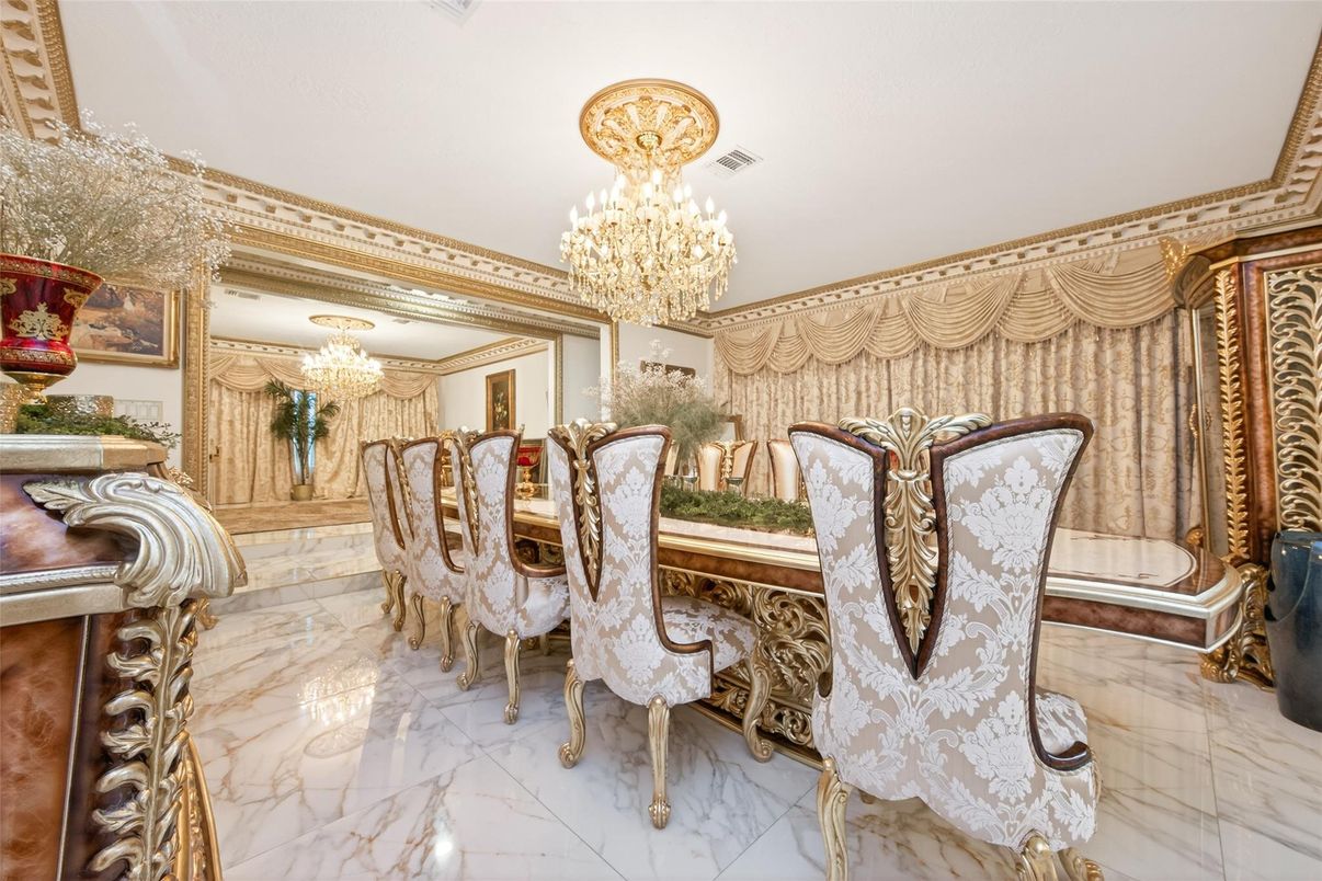 Chandelier, Dining room, Interior, Marble