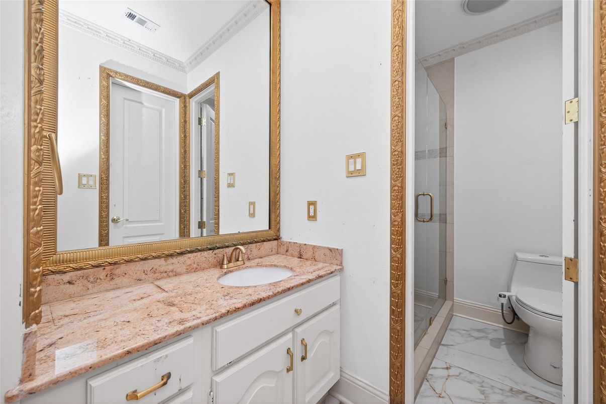 Bathroom, Dual Sink Vanities, Glass Shower, Interior, Marble