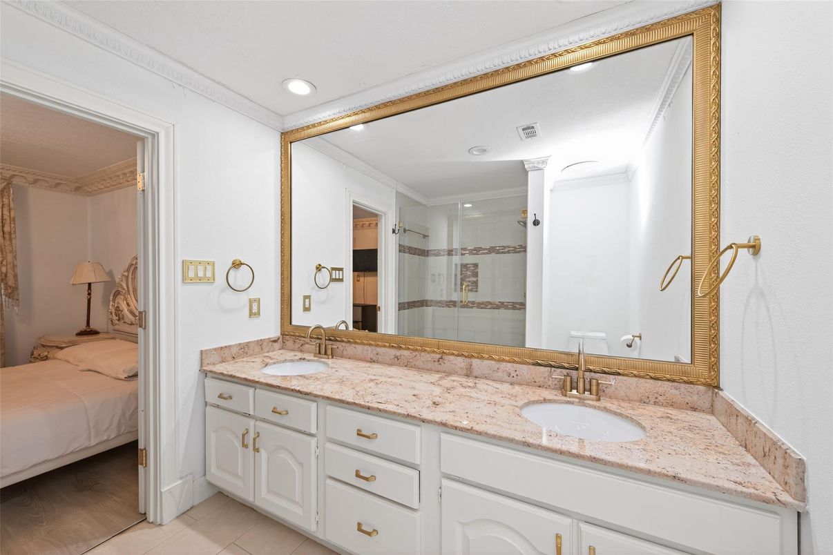 Bathroom, Bedroom, Dual Sink Vanities, Glass Shower, Interior, Recessed Lighting