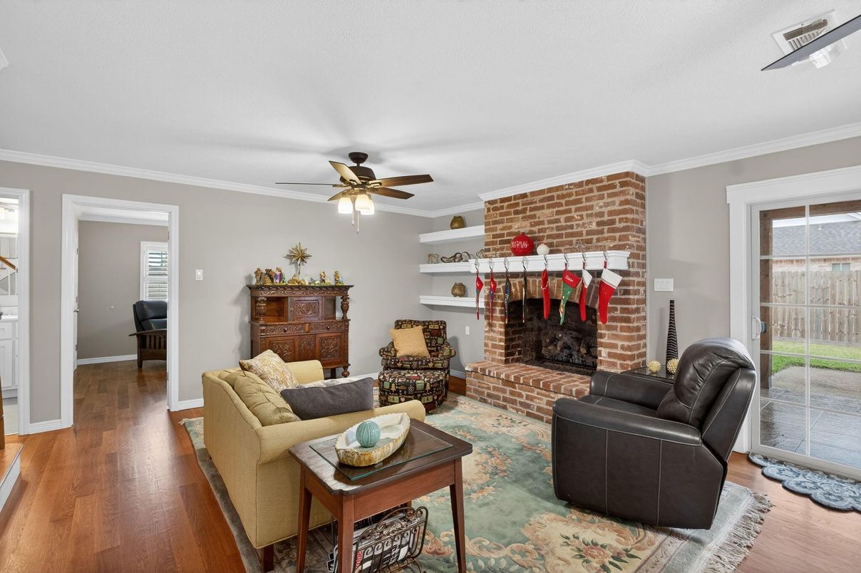 Fireplace, Interior, Living room, Stone Walls, Wood Texture Flooring