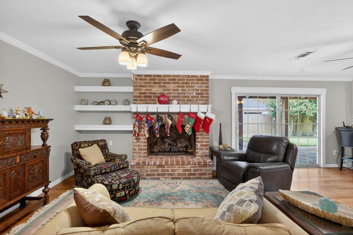 Fireplace, Interior, Living room, Stone Walls, Wood Texture Flooring