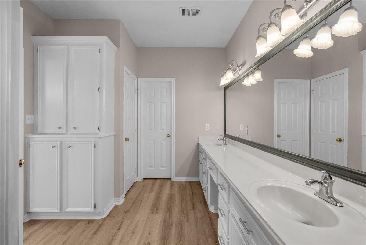 Bathroom, Dual Sink Vanities, Interior, Wood Texture Flooring