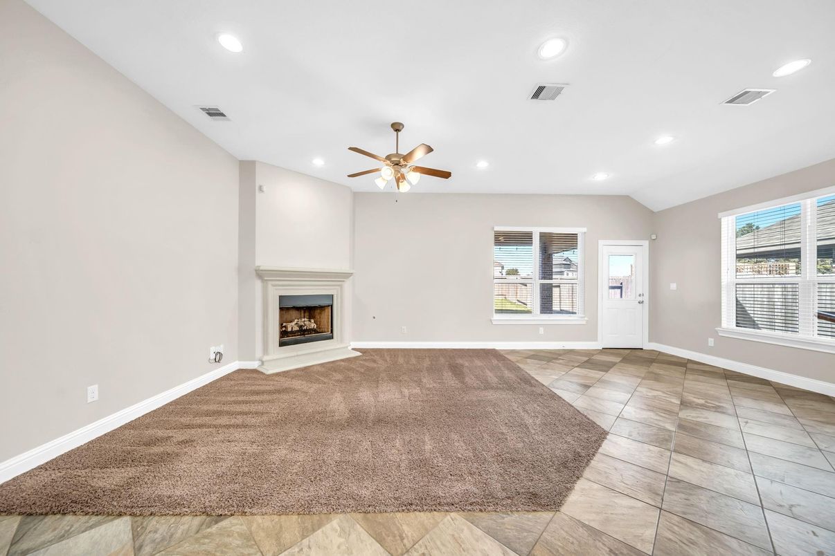 Empty room, Fireplace, Interior, Recessed Lighting