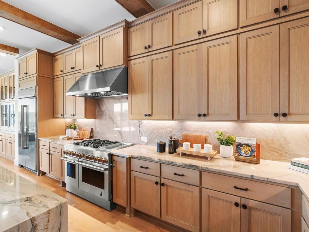 Interior, Kitchen, Recessed Lighting, Wooden Beams, Wood Texture Flooring