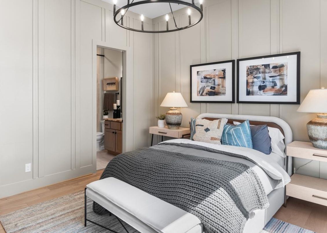 Bedroom, Interior, Pendant Lights, Wood Texture Flooring