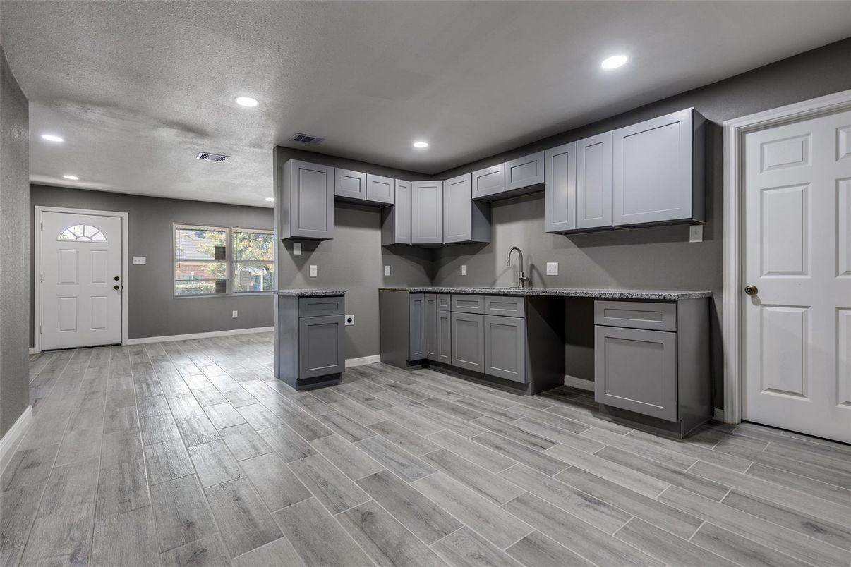Interior, Kitchen, Recessed Lighting, Wood Texture Flooring