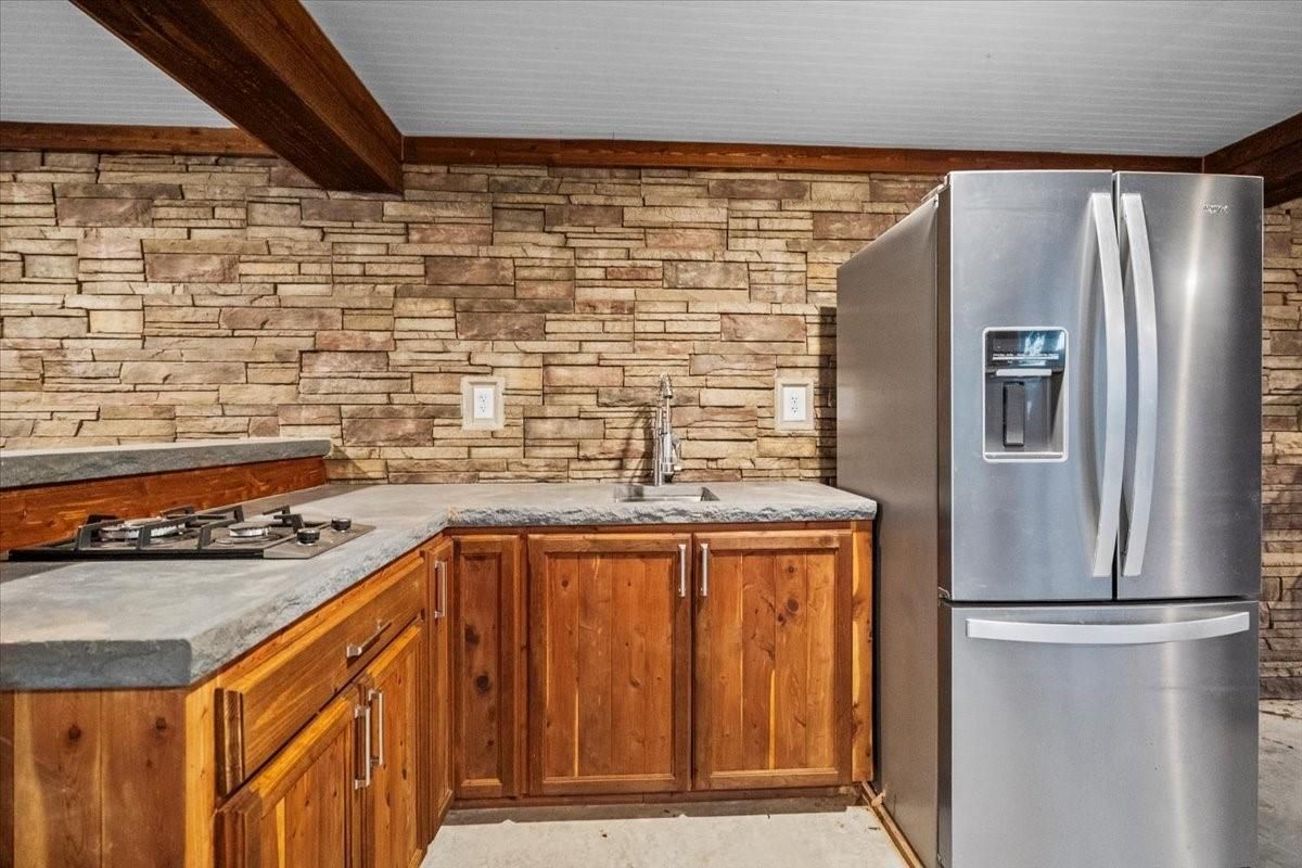 Interior, Kitchen, Stainless Steel Appliances, Stone Walls