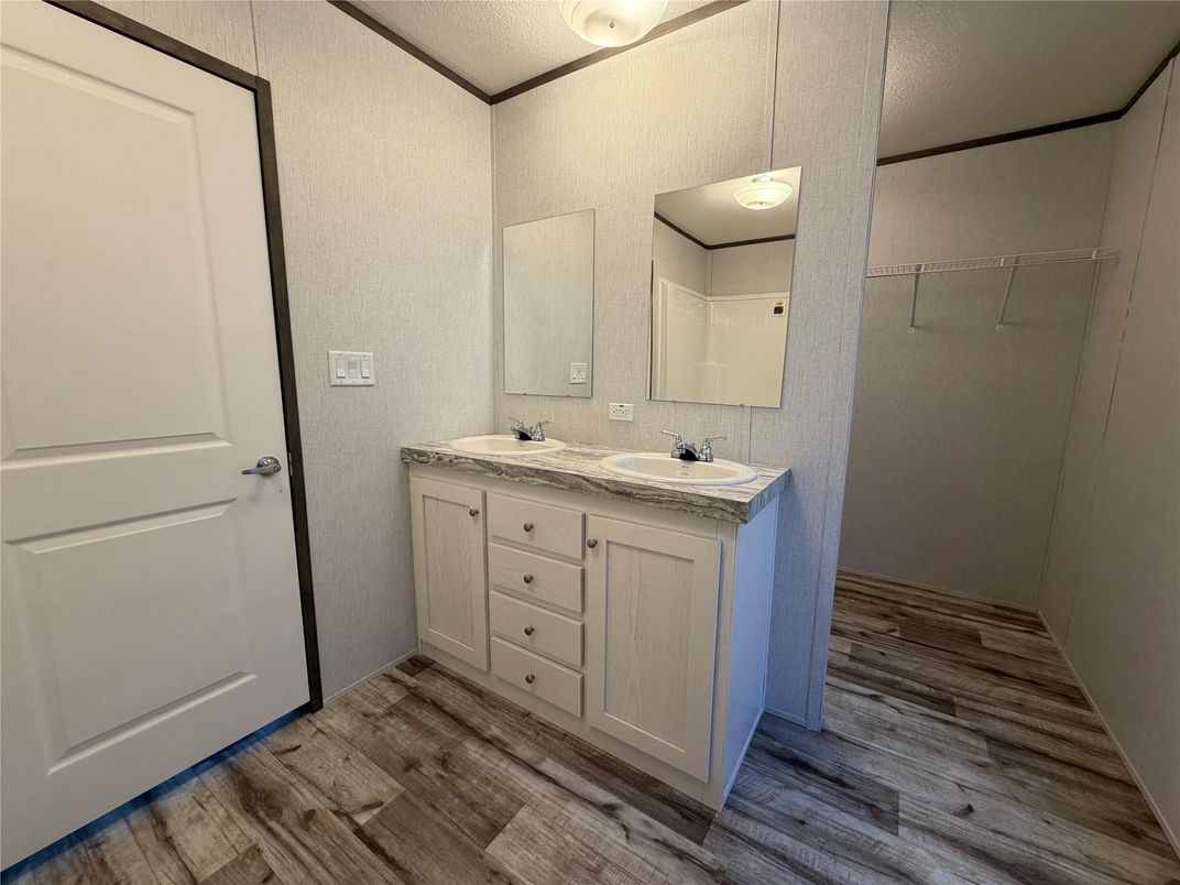 Bathroom, Dual Sink Vanities, Interior, Wood Texture Flooring