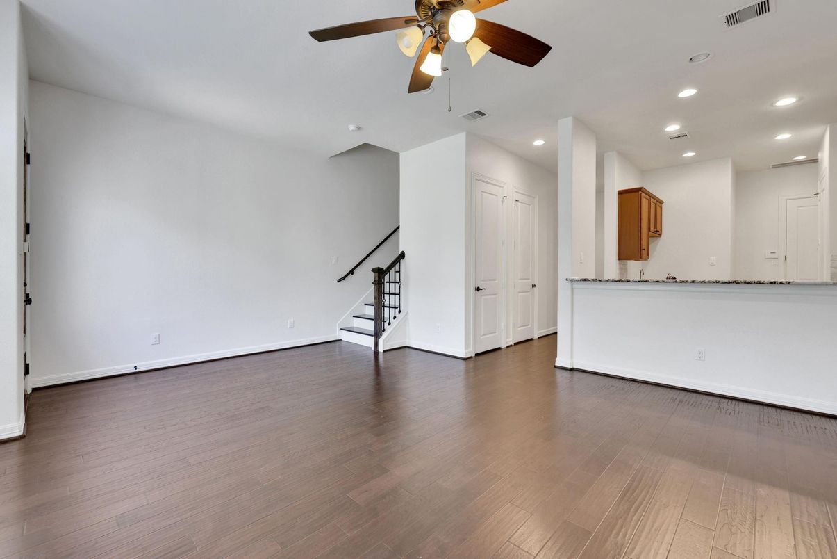 Empty room, Interior, Recessed Lighting, Wood Texture Flooring