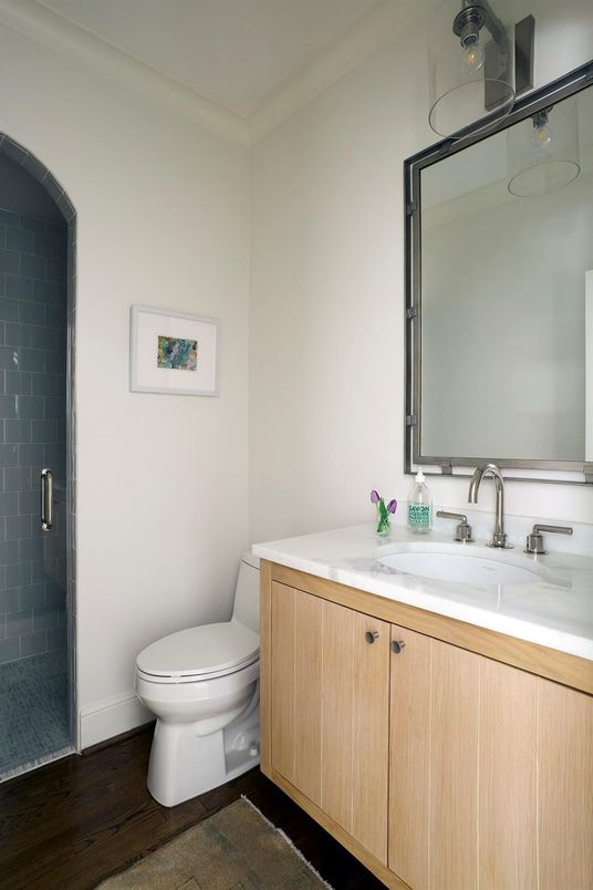 Bathroom, Glass Shower, Interior, Wood Texture Flooring