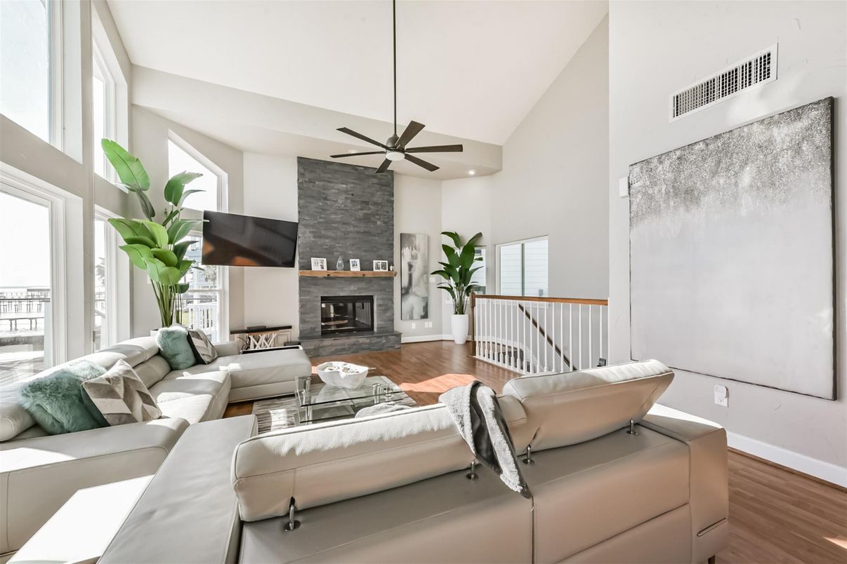 Fireplace, Interior, Living room, Stone Walls, Wood Texture Flooring