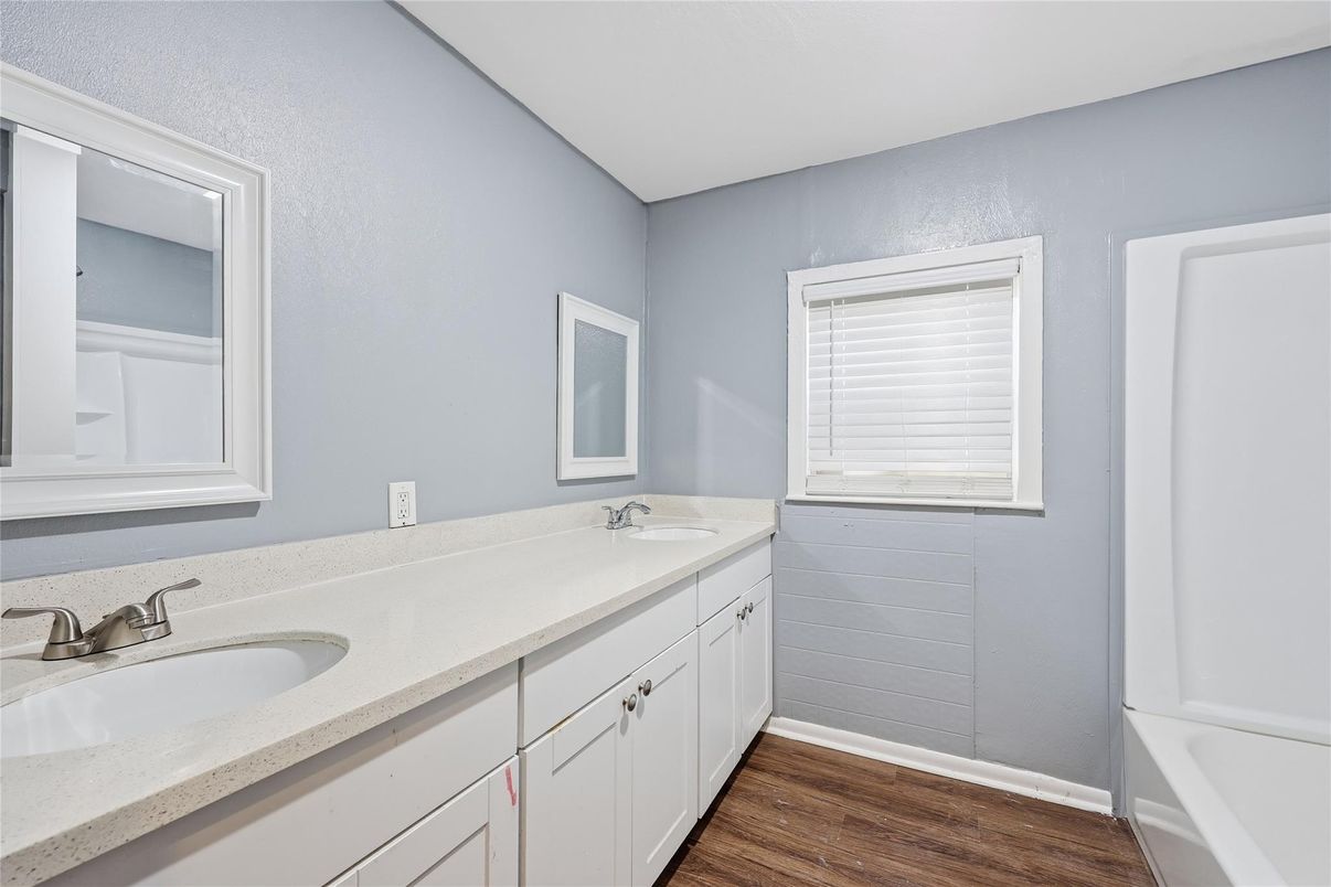 Bathroom, Dual Sink Vanities, Interior, Wood Texture Flooring