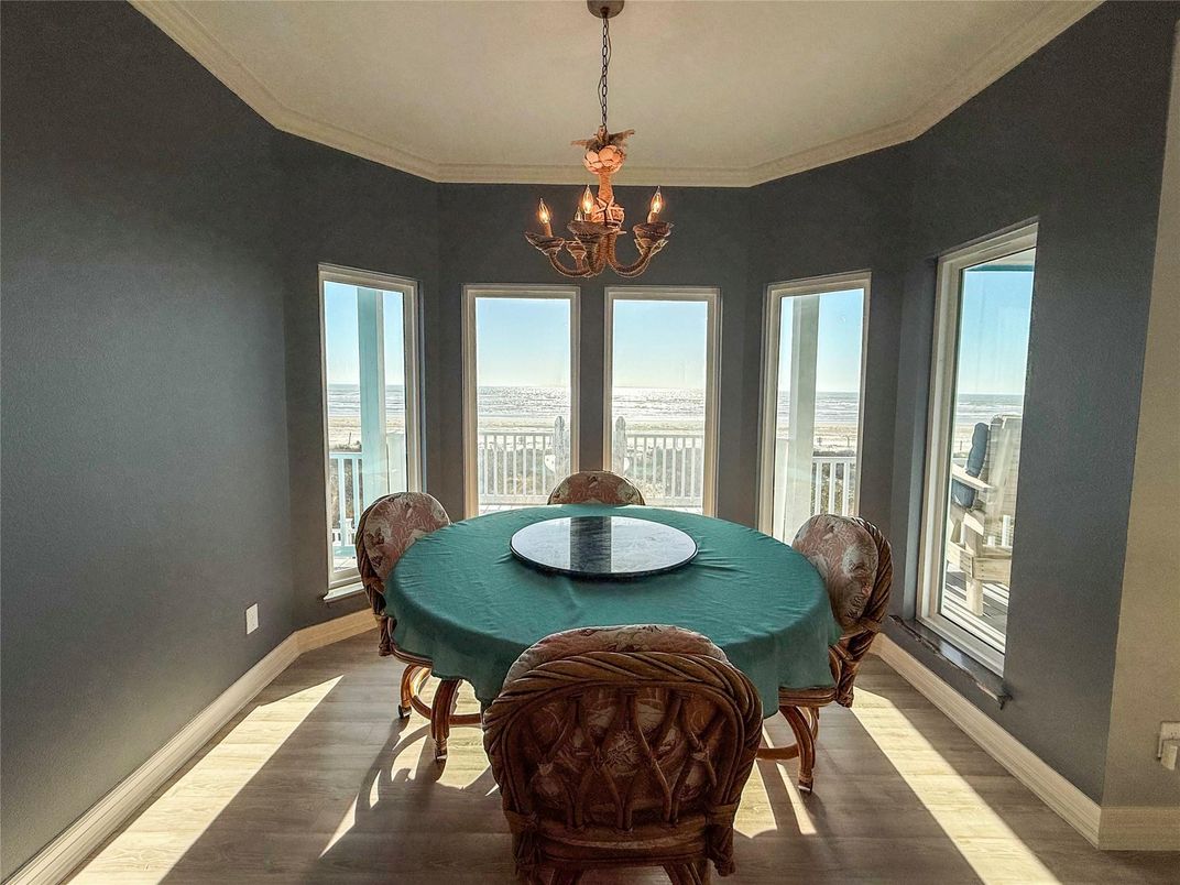 Chandelier, Dining room, Interior, Wood Texture Flooring