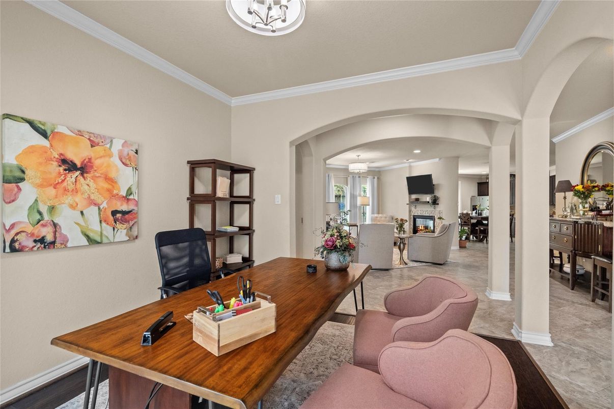 Fireplace, Home Office, Interior, Living room, Recessed Lighting