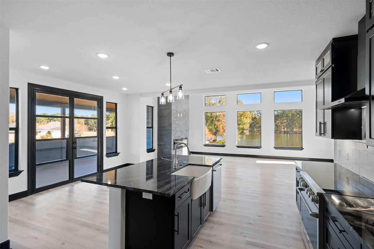 Interior, Kitchen, Pendant Lights, Recessed Lighting, Wood Texture Flooring