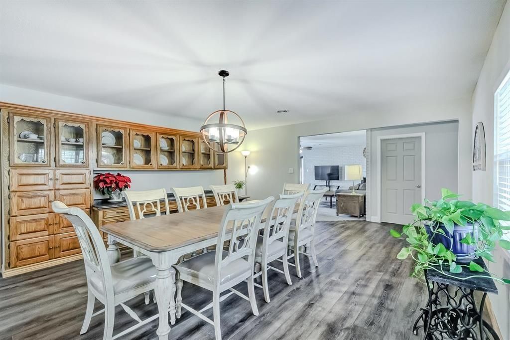 Dining room, Interior, Pendant Lights, Wood Texture Flooring