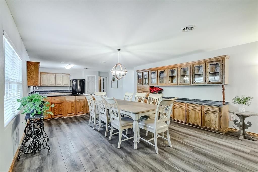 Dining room, Interior, Kitchen, Pendant Lights, Wood Texture Flooring