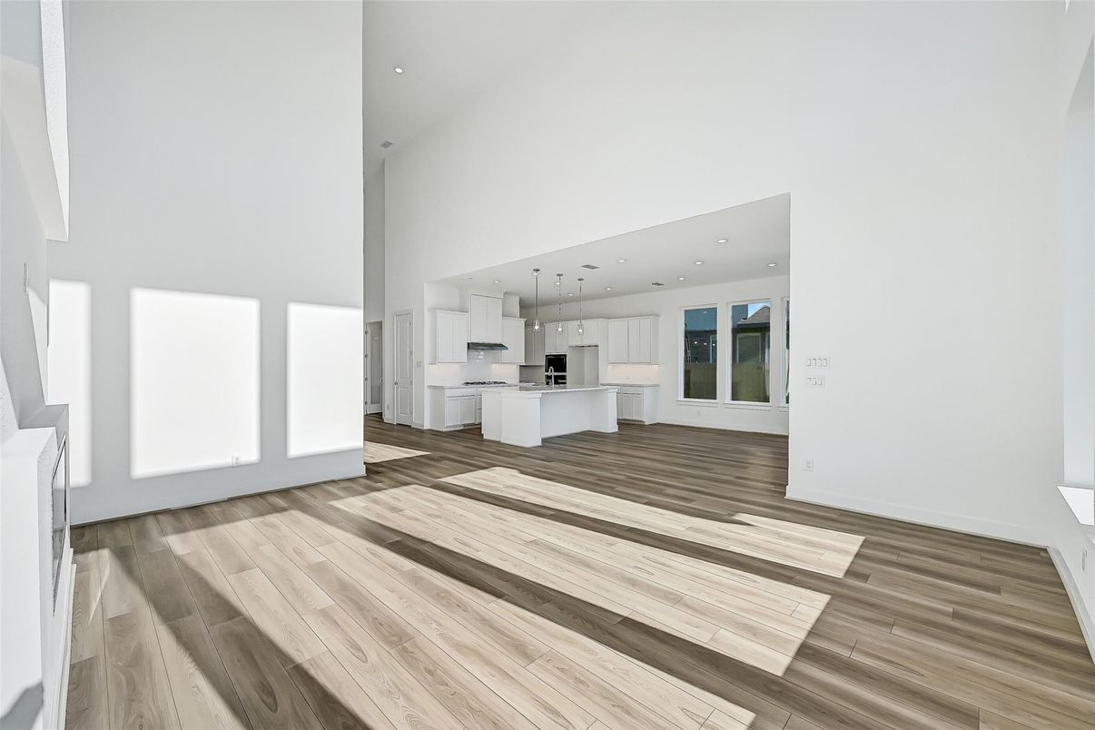 Interior, Kitchen, Pendant Lights, Recessed Lighting, Wood Texture Flooring