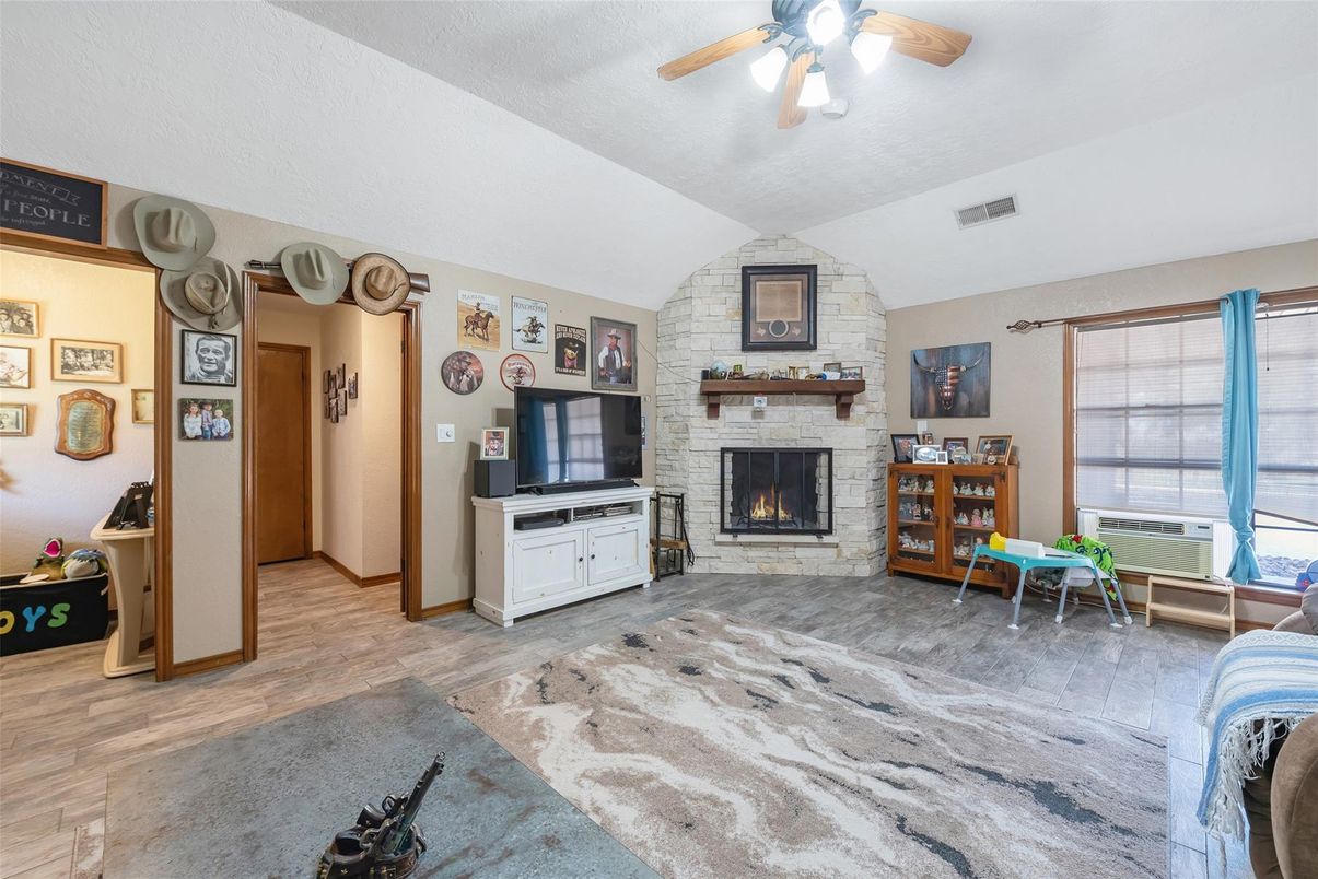 Fireplace, Interior, Stone Walls, Wood Texture Flooring