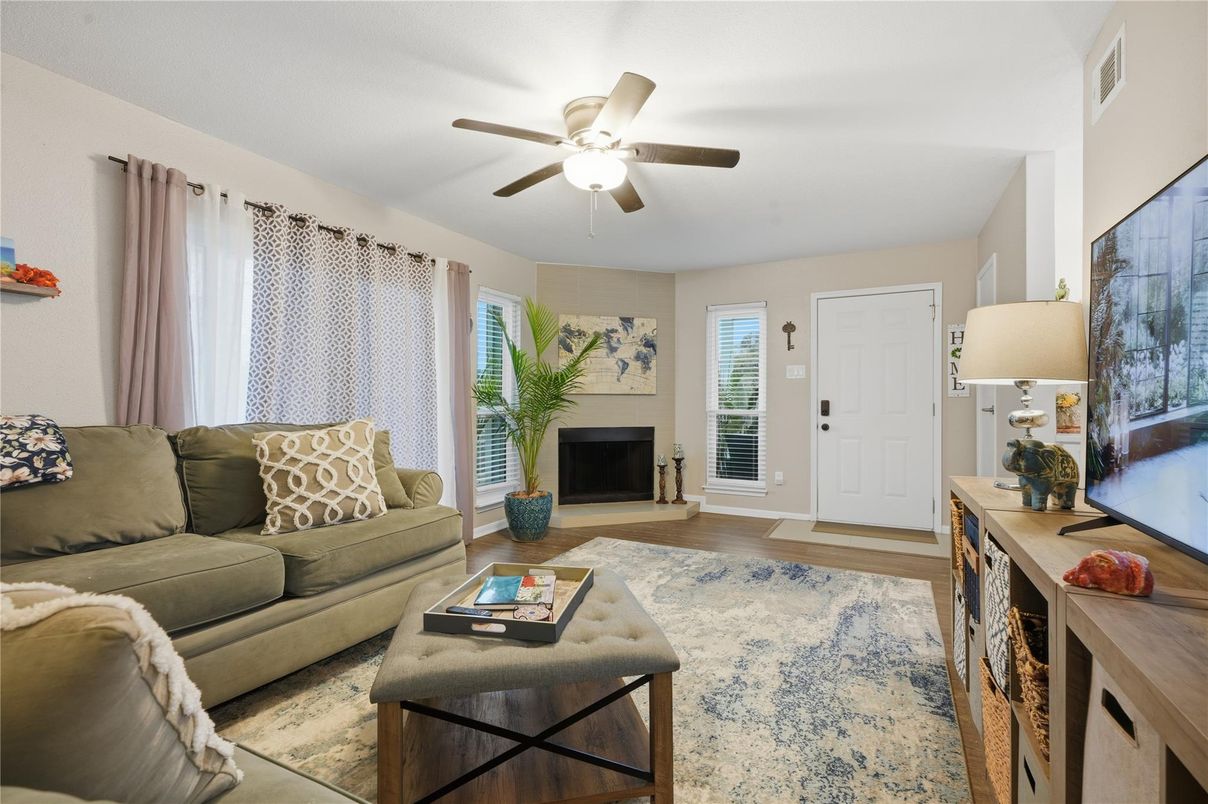 Fireplace, Interior, Living room, Wood Texture Flooring