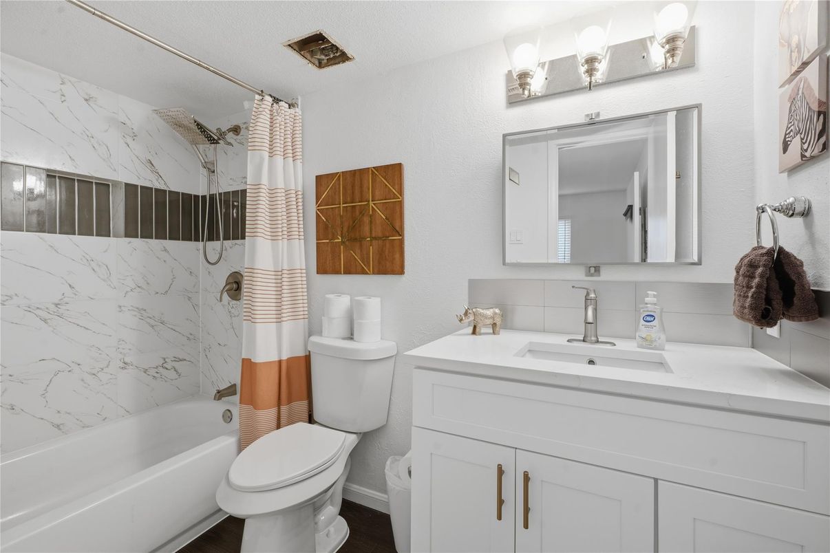 Bathroom, Interior, Marble Walls, Wood Texture Flooring