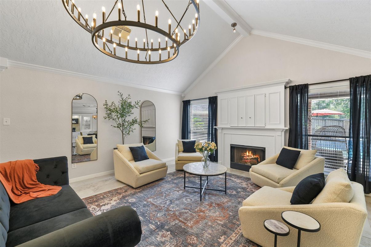 Fireplace, Interior, Living room, Pendant Lights