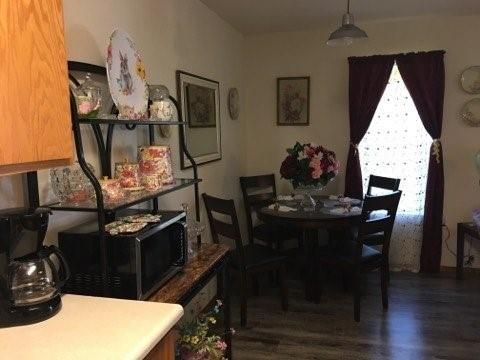 Dining room, Interior, Pendant Lights, Wood Texture Flooring