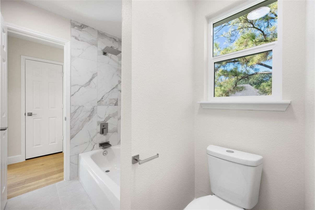 Bathroom, Interior, Marble Walls, Wood Texture Flooring