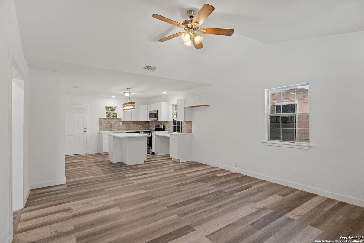 Interior, Kitchen, Pendant Lights, Recessed Lighting, Wood Texture Flooring