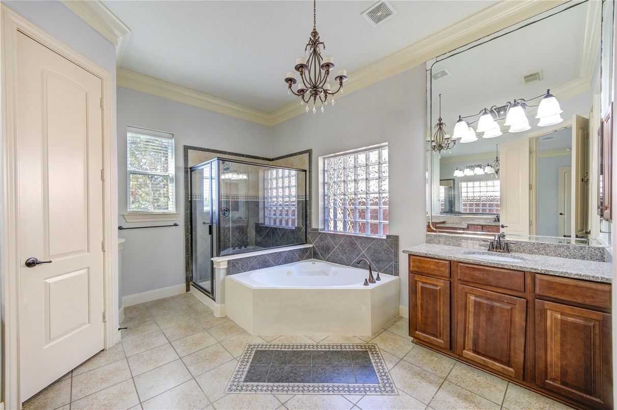 Bathroom, Chandelier, Glass Shower, Interior
