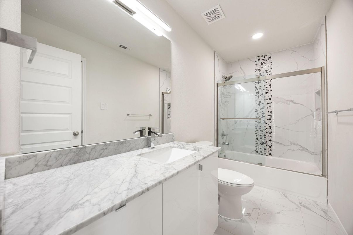 Bathroom, Glass Shower, Interior, Marble, Marble Walls, Recessed Lighting