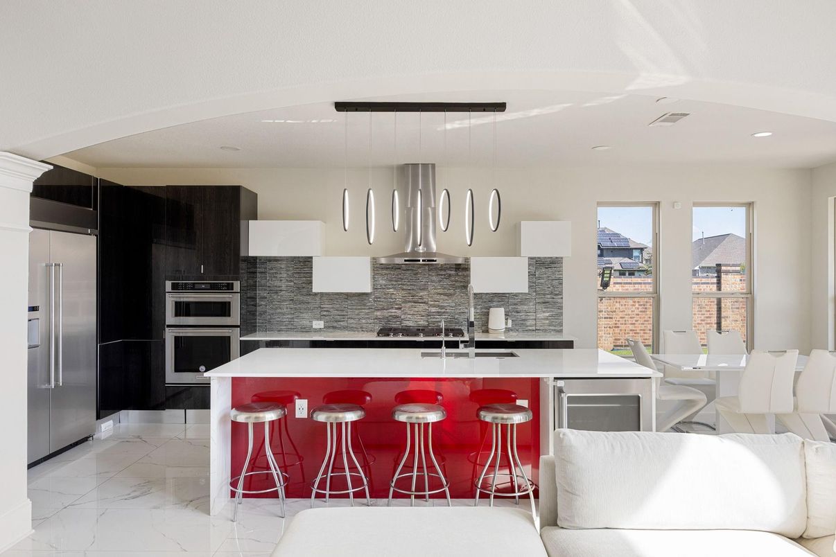 Dining room, Interior, Kitchen, Marble, Pendant Lights, Recessed Lighting, Stainless Steel Appliances