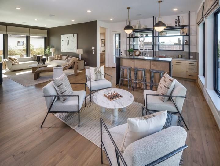 Interior, Kitchen, Living room, Pendant Lights, Recessed Lighting, Wood Texture Flooring