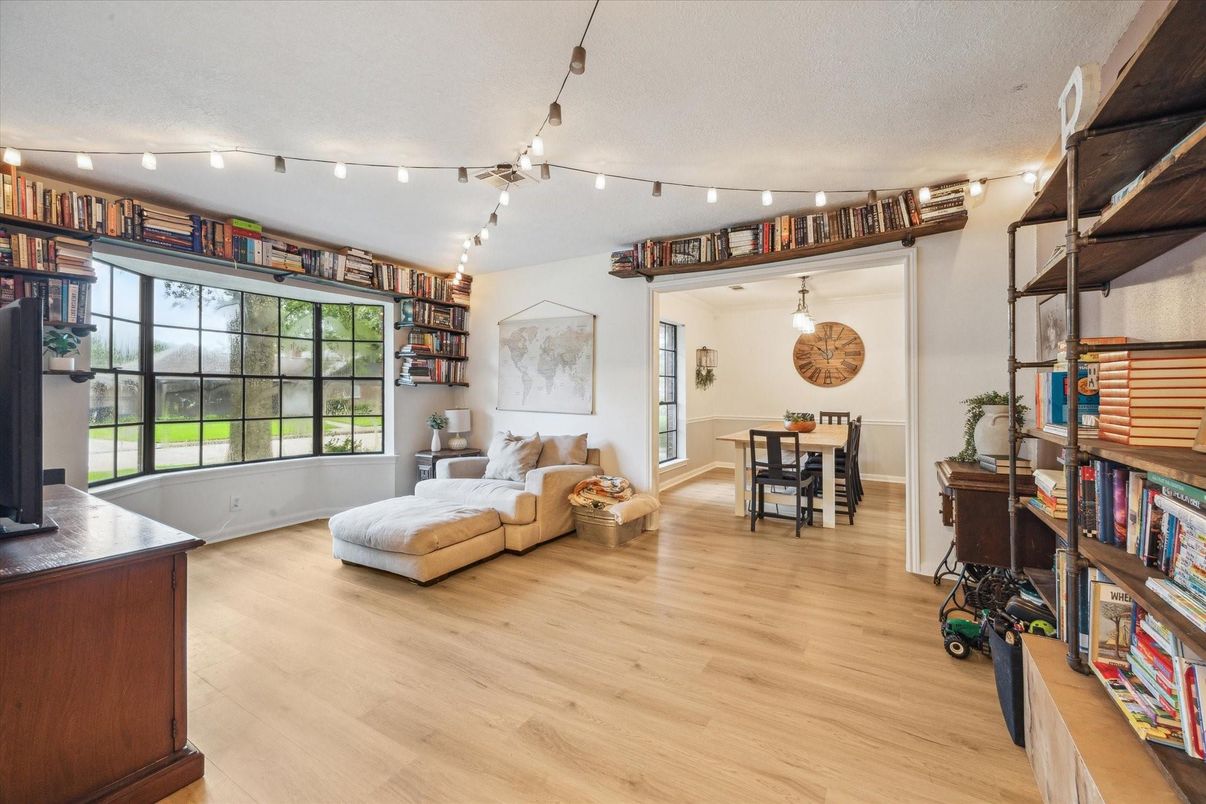 Dining room, Interior, Pendant Lights, Wood Texture Flooring