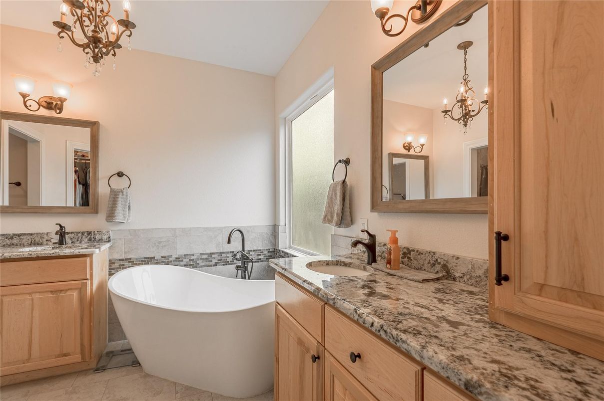 Bathroom, Chandelier, Dual Sink Vanities, Free Standing Baths, Interior
