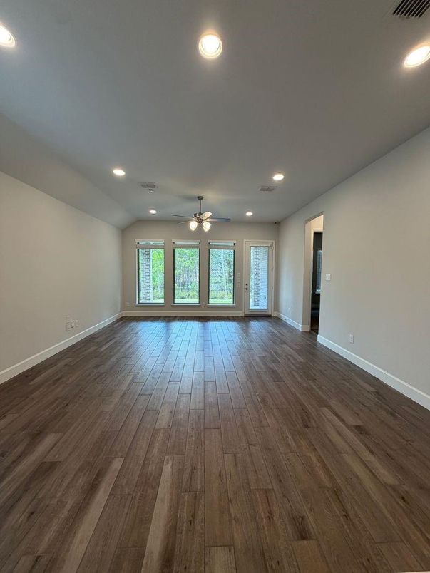 Empty room, Interior, Recessed Lighting, Wood Texture Flooring