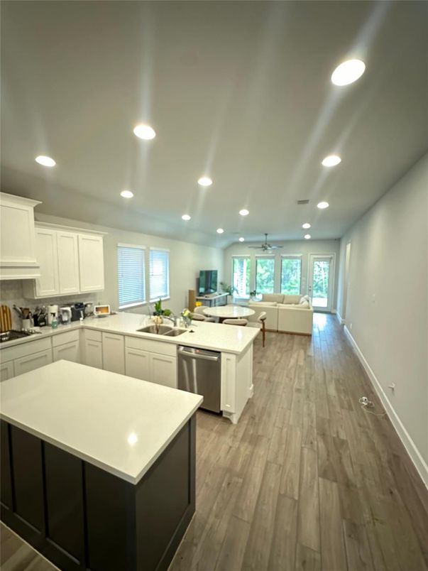 Interior, Kitchen, Recessed Lighting, Wood Texture Flooring