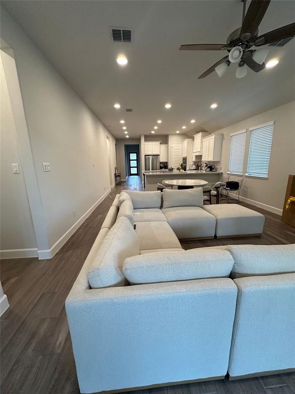 Interior, Kitchen, Living room, Recessed Lighting, Stainless Steel Appliances, Wood Texture Flooring