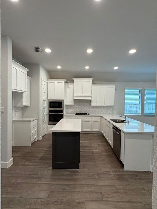 Interior, Kitchen, Recessed Lighting, Wood Texture Flooring