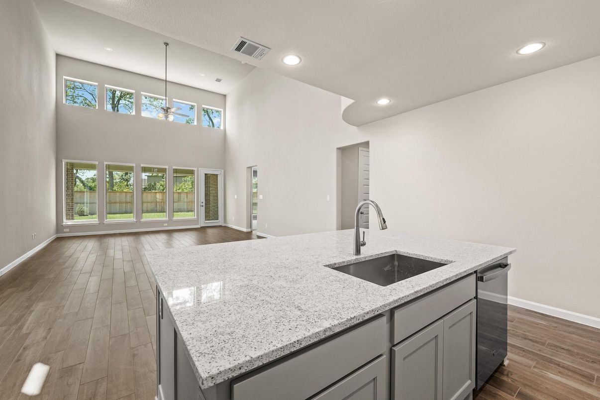 Interior, Kitchen, Pendant Lights, Recessed Lighting, Wood Texture Flooring