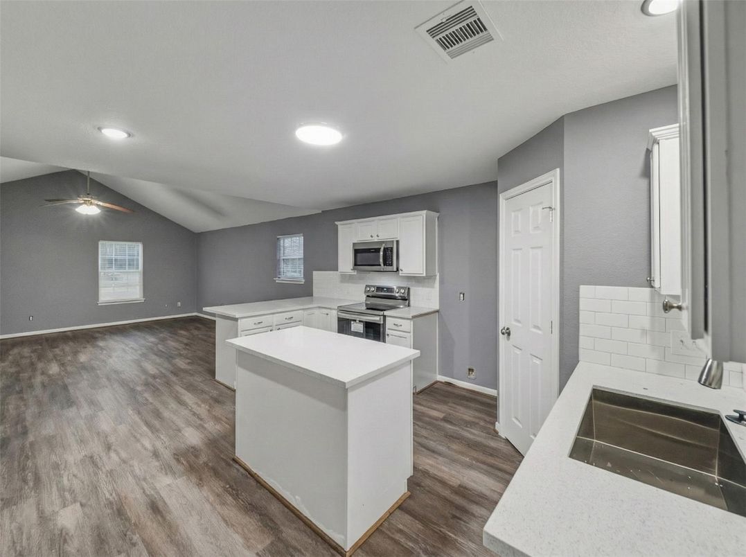Interior, Kitchen, Recessed Lighting, Wood Texture Flooring