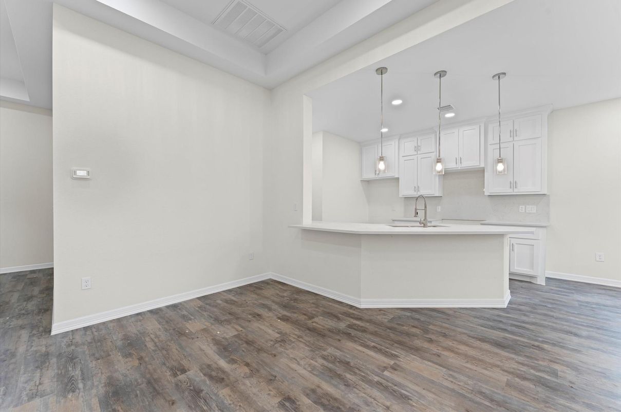 Interior, Kitchen, Pendant Lights, Recessed Lighting, Wood Texture Flooring