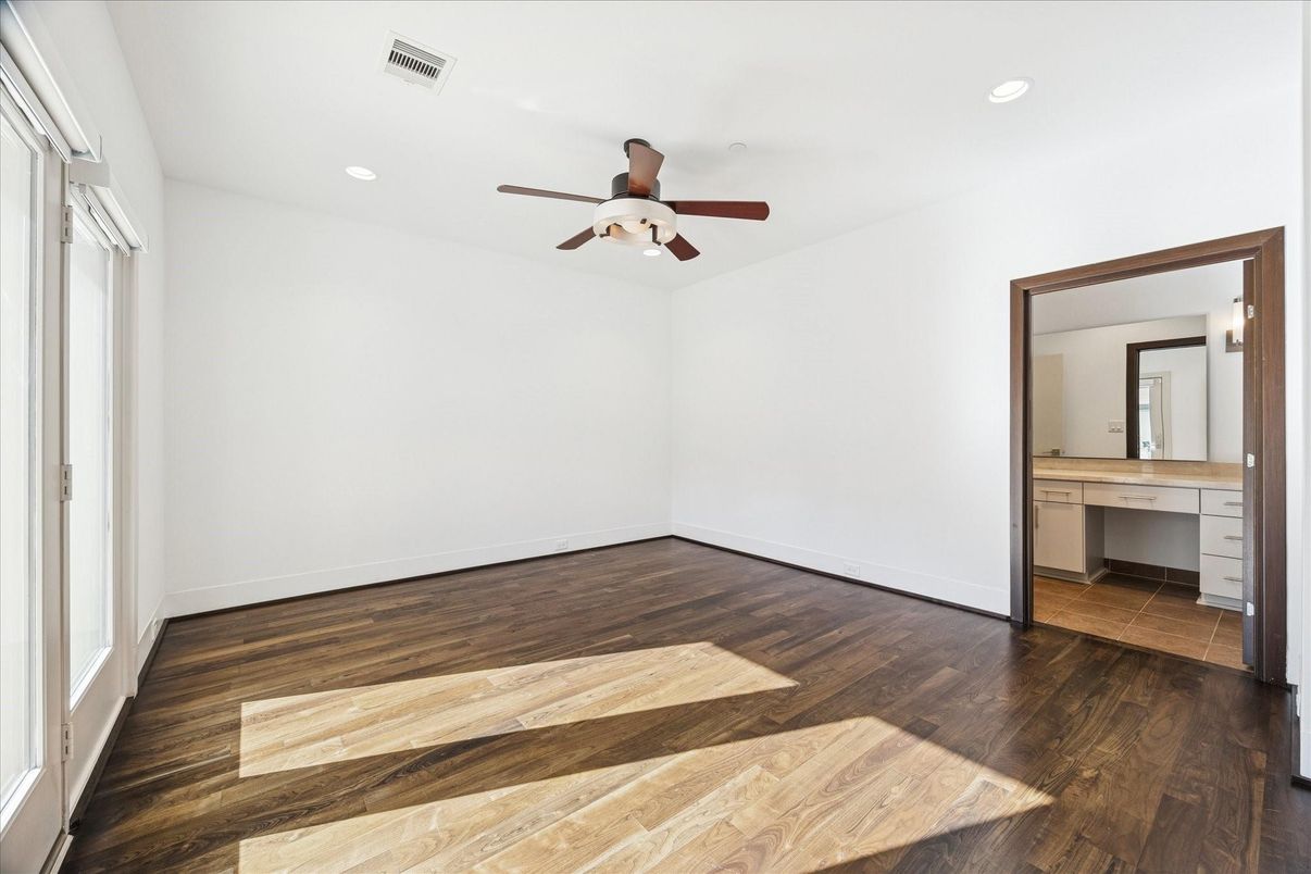 Bathroom, Empty room, Interior, Recessed Lighting, Wood Texture Flooring