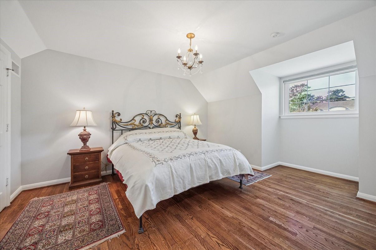 Bedroom, Chandelier, Interior, Wood Texture Flooring